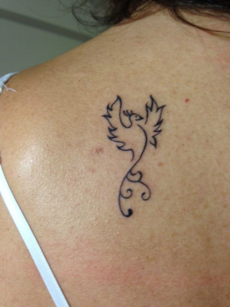 Small stylized phoenix tattoo on shoulder blade: inked placement real user tattoo photo