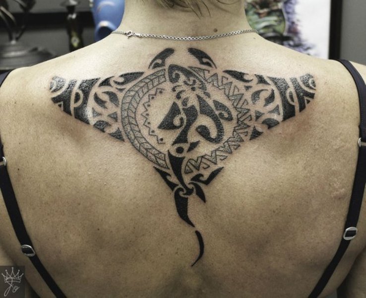 Dima - Whakarurutanga Polynesian manta on the back: inked placement real user tattoo photo