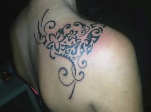Elodie - Floral manta: real inked placement tattoo photo thumbnail
