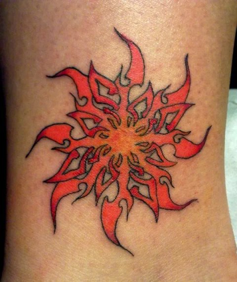 Evil Zone - Tribal sun: real inked placement tattoo photo thumbnail