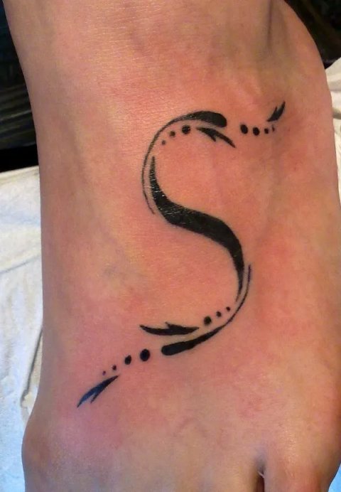 EvilZoneTattoo - S lettering: real inked placement tattoo photo thumbnail
