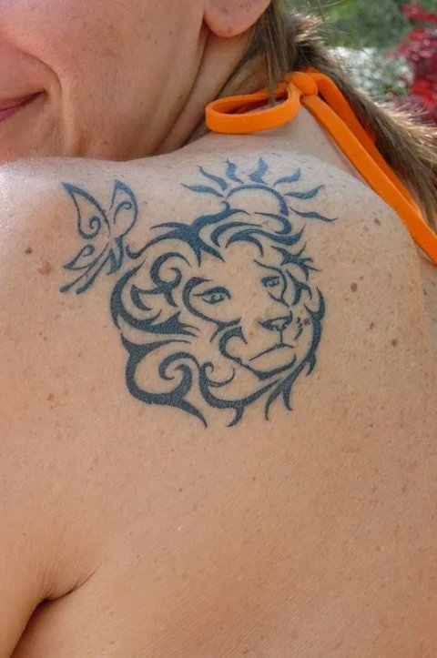 Gabriella - Lion, butterfly, sun: real inked placement tattoo photo thumbnail