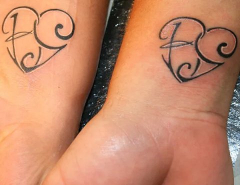Gloria - B+G heart: real inked placement tattoo photo thumbnail