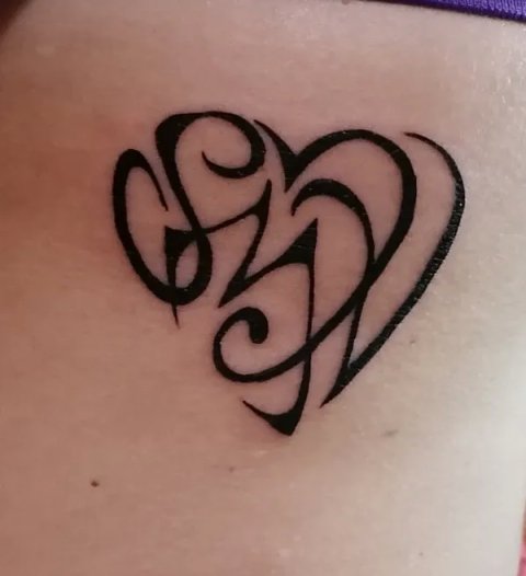 Iolanda - S+M+V+I heart: real inked placement tattoo photo thumbnail