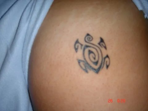 Laura - Polynesian turtle: real inked placement tattoo photo thumbnail