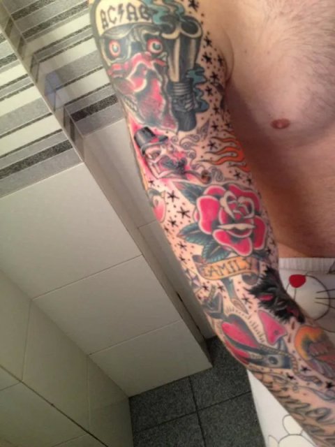 Mattia - Old school sleeve: real inked placement tattoo photo thumbnail
