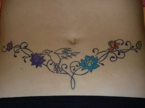 Michaela - Humming bird and lotus: real inked placement tattoo photo thumbnail