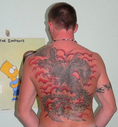 Oscar - Suzaku bird: real inked placement tattoo photo thumbnail