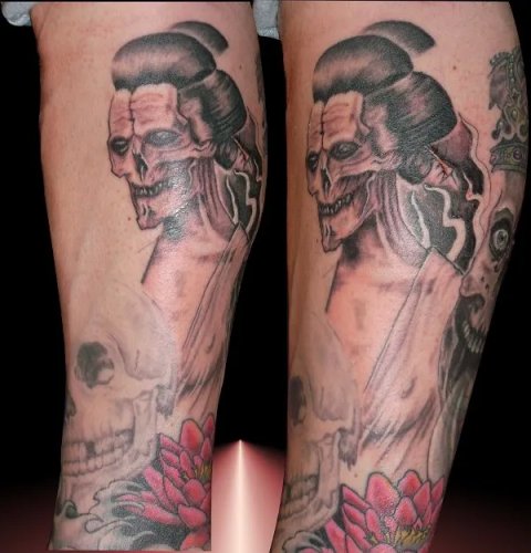 PapaChangoArt - Skull Geisha: real inked placement tattoo photo thumbnail