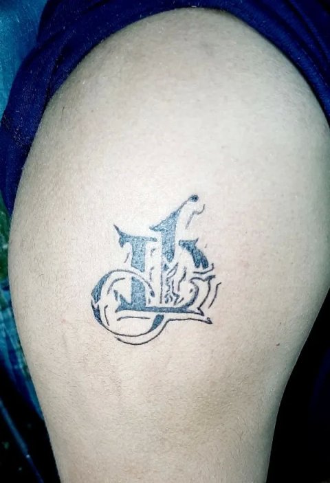 Pe - Woven letters: real inked placement tattoo photo thumbnail