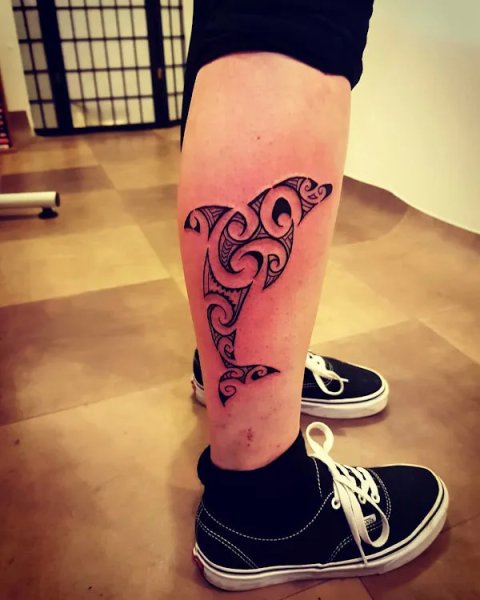 Shaney - Maori dolphin: real inked placement tattoo photo thumbnail