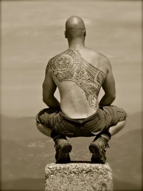 Tanne - Male back: real inked placement tattoo photo thumbnail