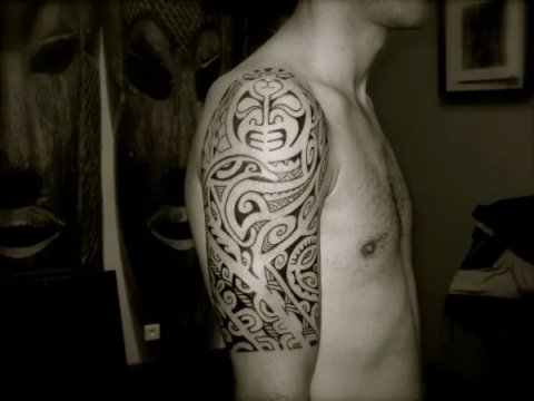 Tanne - Polynesian halfsleeve: real inked placement tattoo photo thumbnail
