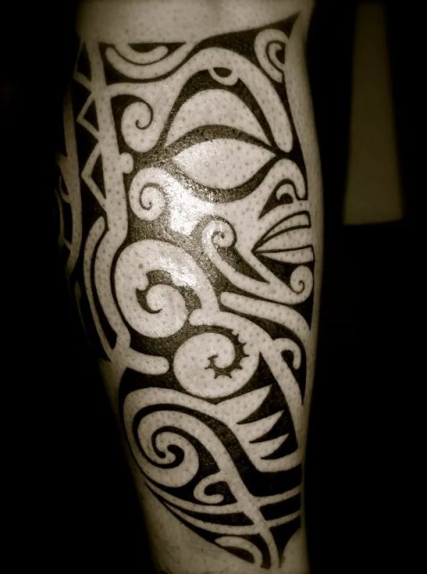 Tanne - Polynesian tiki: real inked placement tattoo photo thumbnail