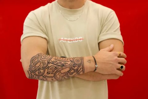 Thijs - Aboriginal sleeve: inked placement tattoo photo thumbnail