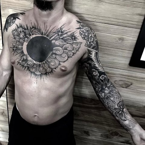 Ernesto - chest blackwork: inked placement tattoo photo thumbnail