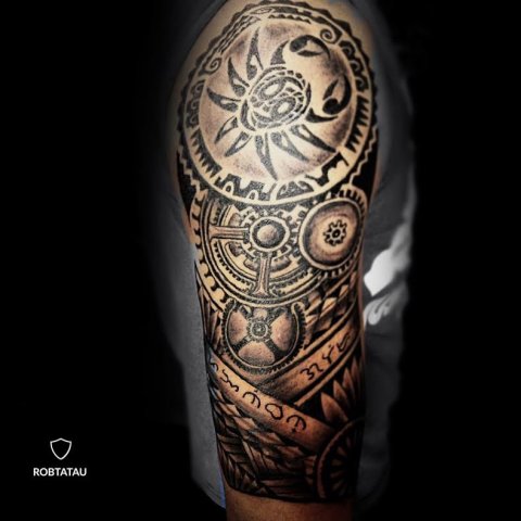 Robtatau - Crab & clockwork: inked placement tattoo photo thumbnail