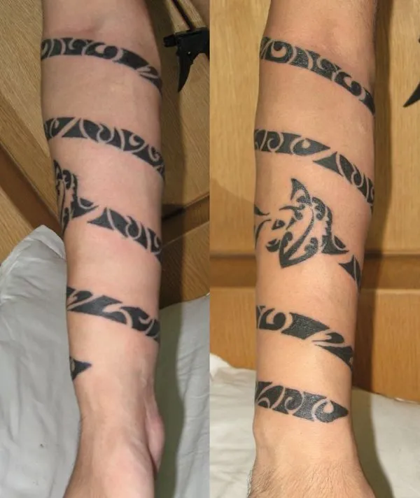 Real community tattoo placement: Zephyr - Polynesian spiral armband