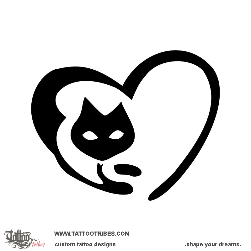 Cat (Heart) cat heart original tribal tattoo design