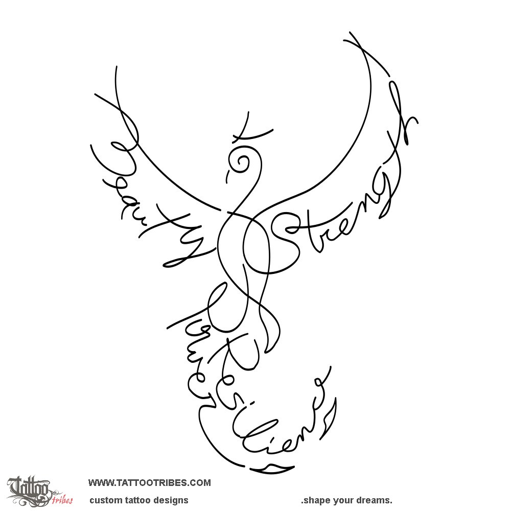 Word Phoenix Rebirth Phoenix Minimal Original Tribal Tattoo Design