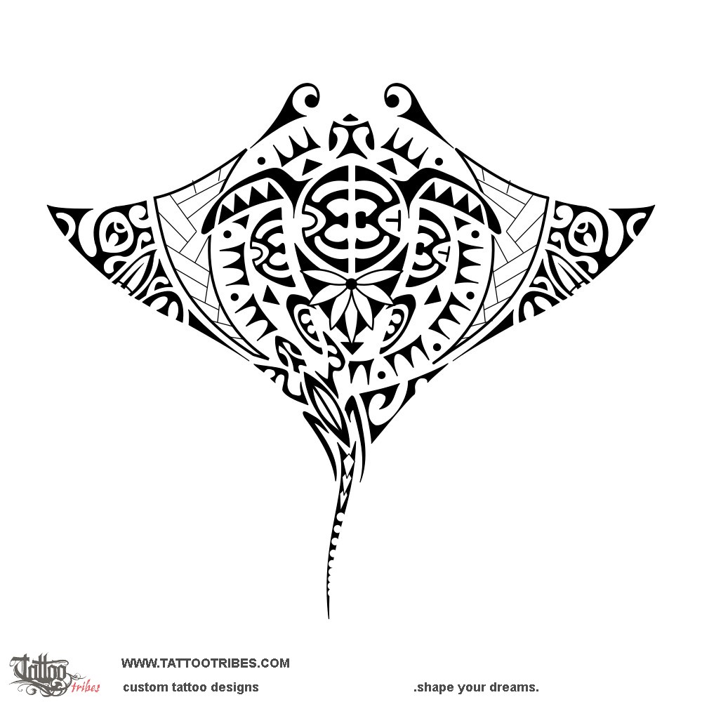 Fetii (Family) manta turtle original Polynesian tattoo design