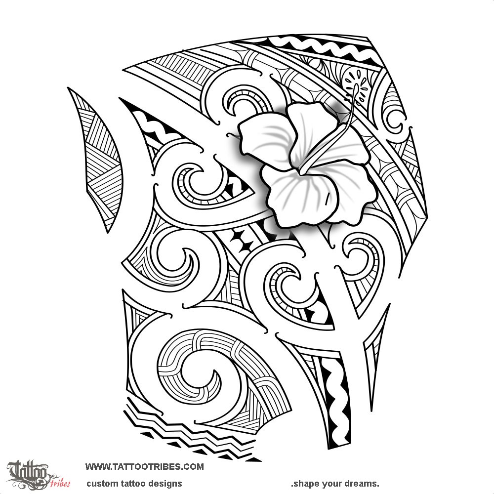 hawaiian flower tribal tattoo designs