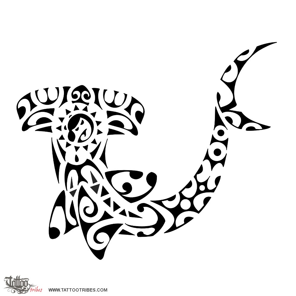 Pukeke (Tenacious, strong-minded) hammerhead shark sun original Polynesian  tattoo design